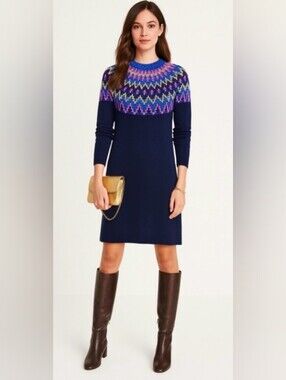 Boden EUC 16-18R Navy Sweater Fair Isle Paisley Dress